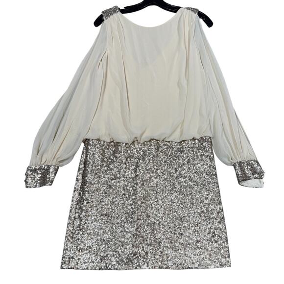 CACHE Sequin Skirt Cold Shoulder Blouson Dress Size 8 - Picture 2 of 5